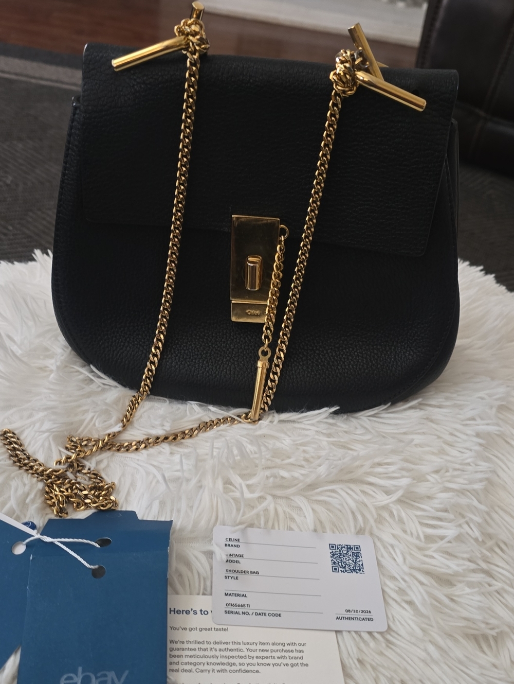 Chloe Black Leather Crossbody Bag with Gold Chain Hardware
